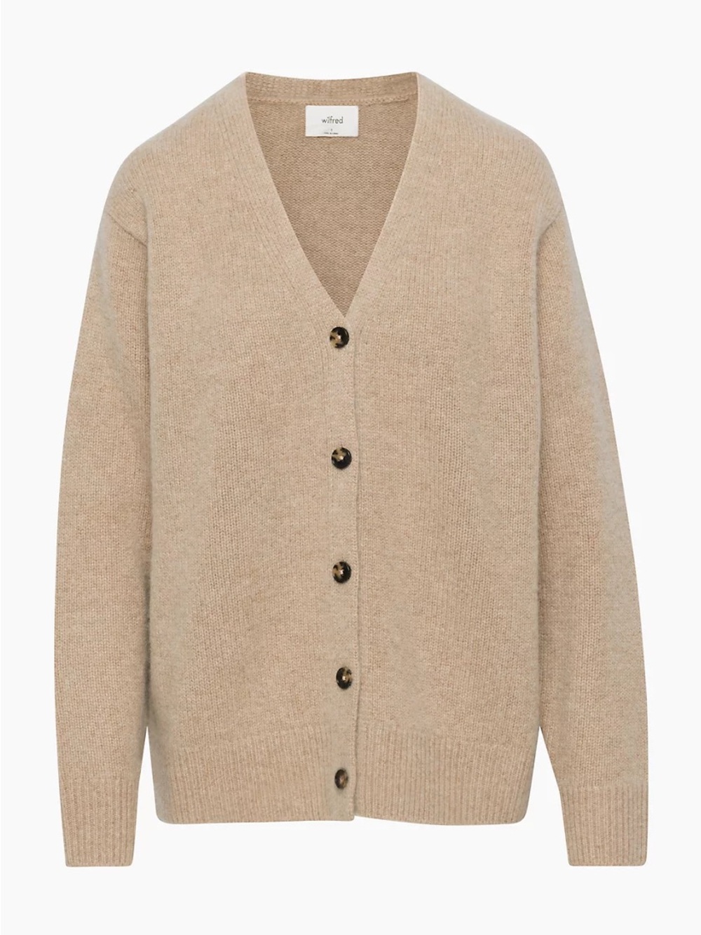 Aritzia Wilfred Luxe Cashmere Parco Sweater Cardigan Sandy Beige | V-Neck Button